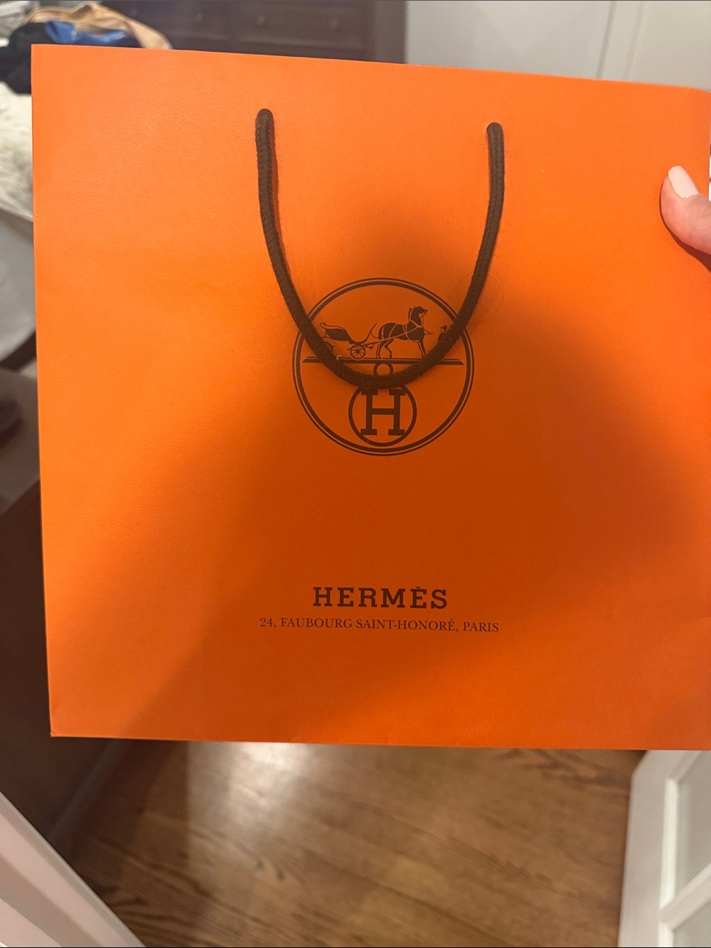 Hermes Orange Shopping Bag with Brown Handles